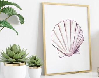 Watercolor Seashell Printable wall art - Light pink sea shell painting animal wall art - Nautical Decor - Downloadable print