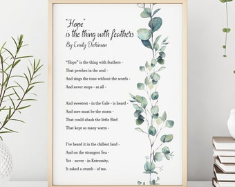 Hope is the thing with feathers - Emily Dickinson - Poetry Wall art - Framed & Unframed Options