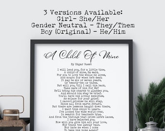 A Child of Mine, Edgar Guest Poem Girl, Boy, Gender Neutral Mourning ...