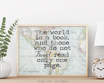 St Augustine Print - The world is a book, and those who do not travel read only one page - Travel Poster for Home Framed & Unframed Options