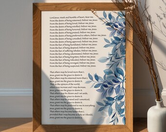 Litany of Humility Print: Catholic Prayer Room Decor, Watercolor Leaves