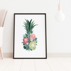 Tropical Wall Art Pineapple Floral Plant Collage Hibiscus Flowers Downloadable print Tropical Plants Printable wall art image 3