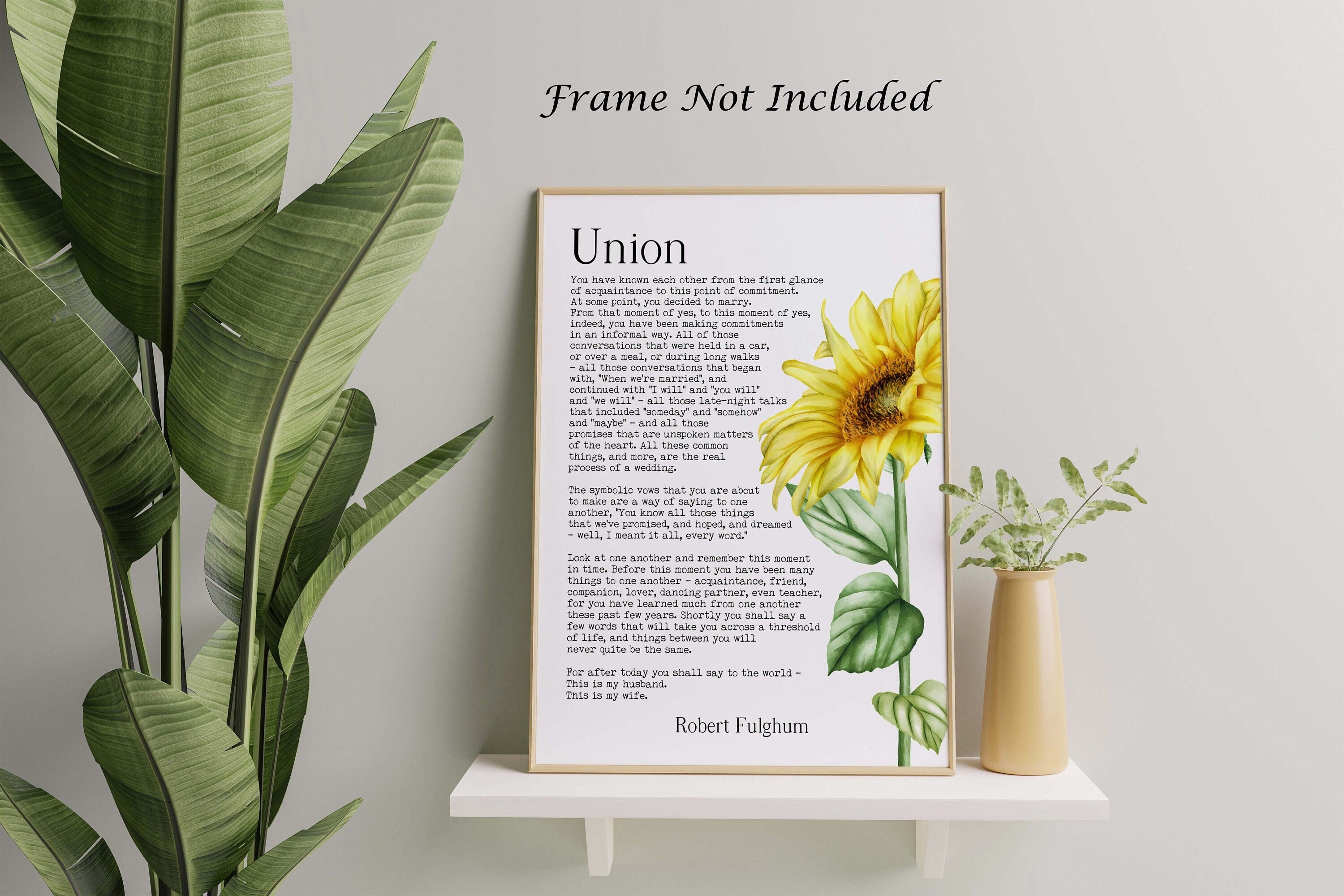 Robert Fulghum 'union' Poem Print: Sunflower Wedding Decor (instant ...