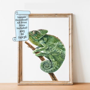Watercolor Chameleon Wall Art Printable Reptile Decor, Lizard Animal Illustration, Instant Download for Nature & Wildlife Lovers
