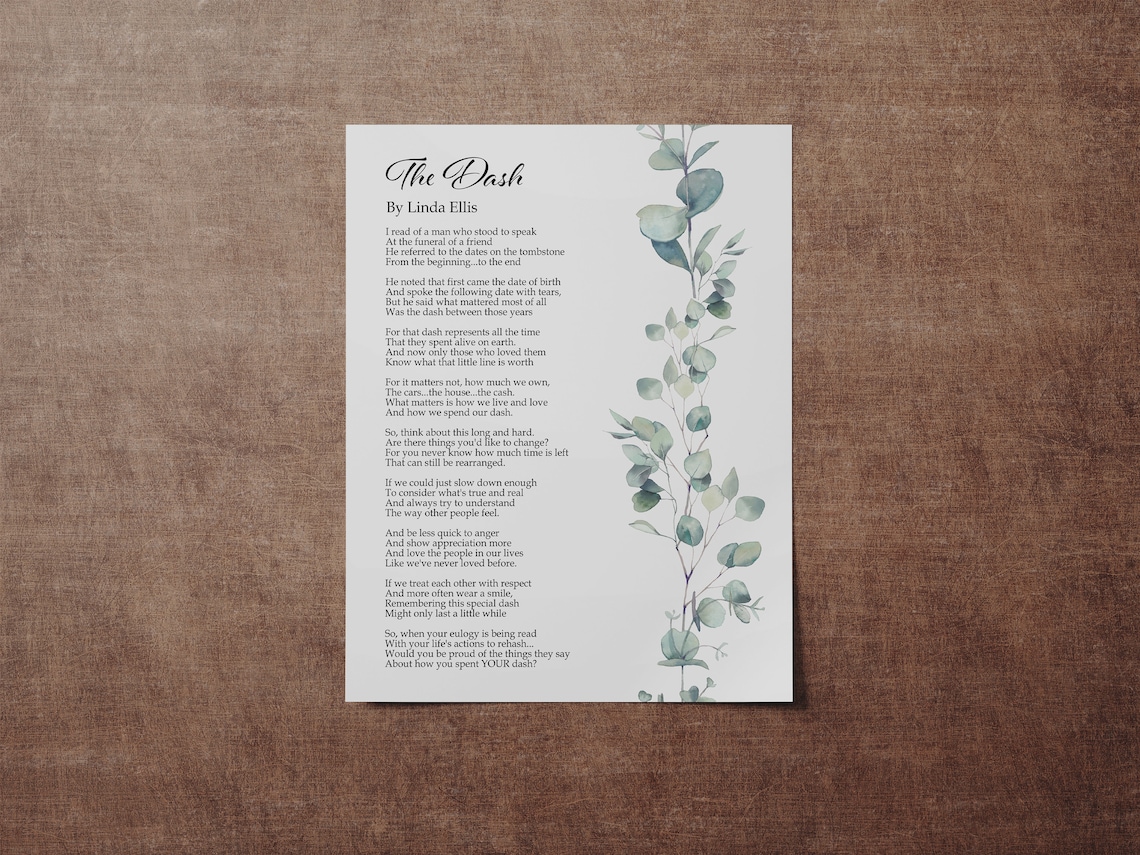 The Dash Poetry Printable Poem by Linda Ellis Live Your - Etsy