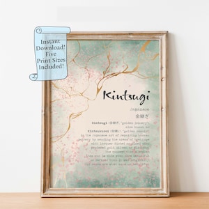 Kintsugi Definition Print: Japanese Philosophy, Sage Green & Gold (Downloadable)