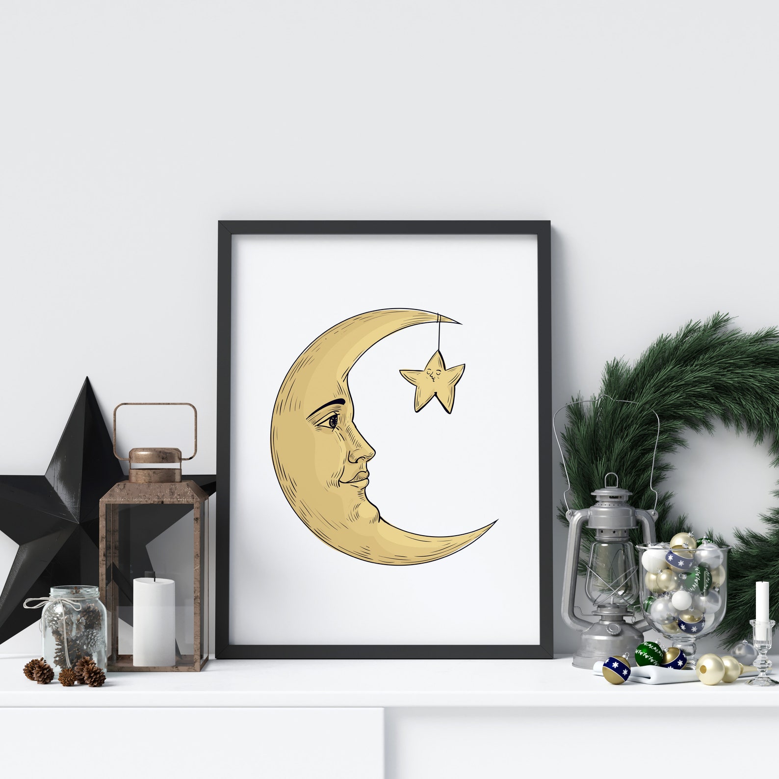 Moon Face Printable Wall Art Moon Wall Art for Nursery - Etsy