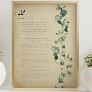 Jeśli wiersz wydrukowany - Rudyard Kipling Literacka sztuka ścienna - inspirujący cytat z poezji - przemyślany prezent dla miłośników książek - klasyczna sztuka ścienna z poezją