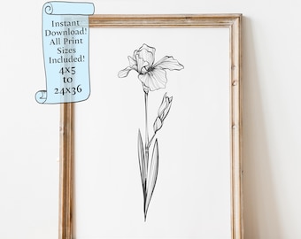 Birth Flower Wall Art Iris Flower Downloadable print - Instant download - Minimalist Flower Printable Wall Art - February Birth Flower