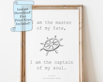 Invictus Poem Print: Motivational Wall Art, Ship Wheel (Digital Download)