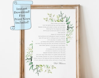 Leaves Of Grass - Poem Wall Art Print - Walt Whitman Quote - poetry print literary wall art print