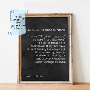 Jocko Willink Print Downloadable Printable Wall Art No more excuses motivational podcast Discipline equals freedom - Instant Download
