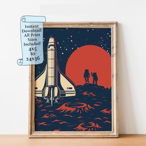 Vintage Space Travel - Rocket Ship Downloadable print - Instant download - Spaceman illustration