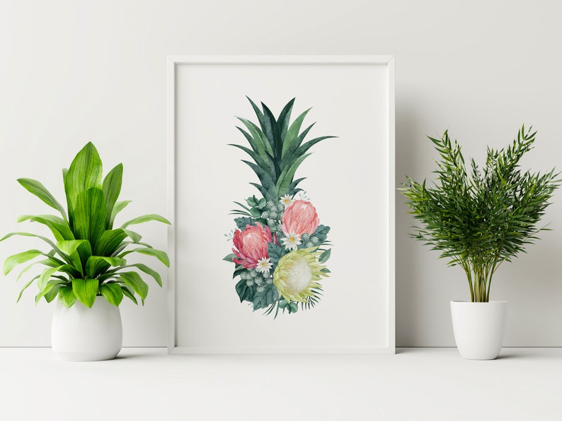 Tropical Wall Art Pineapple Floral Plant Collage Hibiscus Flowers Downloadable print Tropical Plants Printable wall art image 6