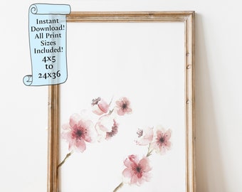 Watercolor Cherry Blossom wall art Printable wall art - Pink flowers poster - Bedroom Wall Art - Downloadable print