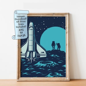 Vintage Space Travel - Rocket Ship Downloadable print - Instant download - Spaceman illustration