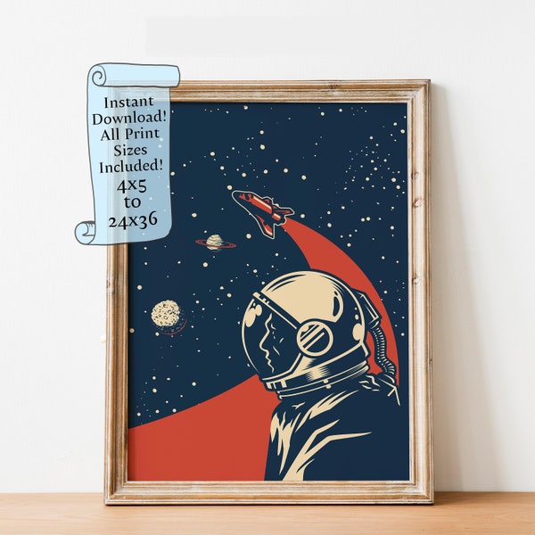 Vintage Space Travel - Astronaut Downloadable print - Instant download - Spaceman illustration