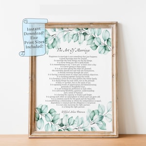 The Art of Marriage Printable Wall Art, Wilferd Arlan Peterson Wedding Poem, Marriage Blessing Digital Download, Instant Gift for Couples