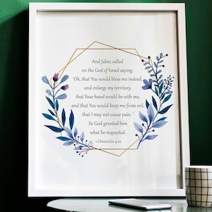 Prayer of Jabez Print – Christian Wall Art, 1 Chronicles 4:10 Scripture Decor, Faith-Based Gift, Bible Verse Poster, Framed or Unframed