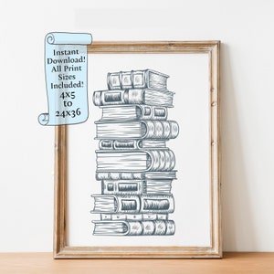 Vintage Books Print: Library Wall Art, Study Room Decor (Digital Download)