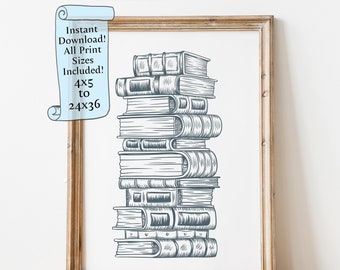 Stack Of Books Printable wall art - Library Wall Art - Downloadable print - Instant Download