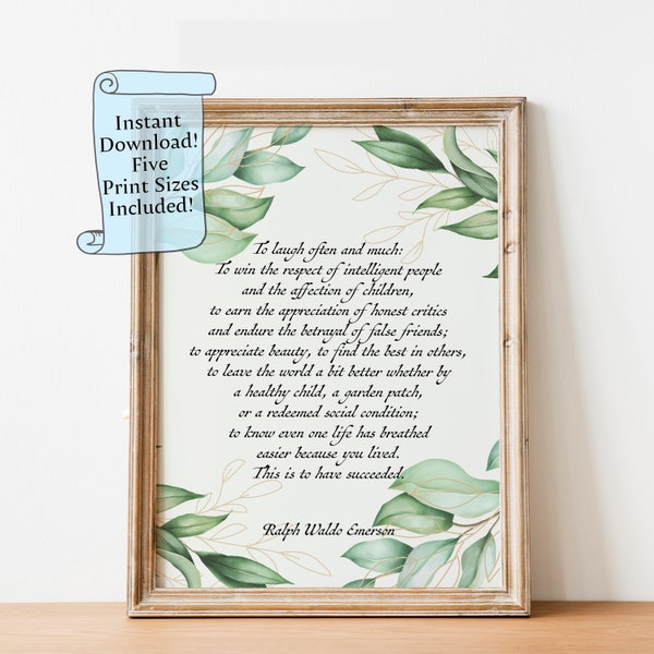 Emerson Poem To Laugh Often and Much Printable Wall Art Instant Download Ralph Waldo Emerson Poem