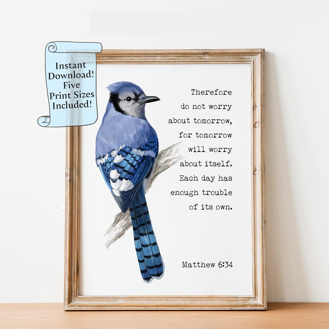 Matthew 6:34 Printable Wall Art - Do Not Worry Bible Verse - Christian ...
