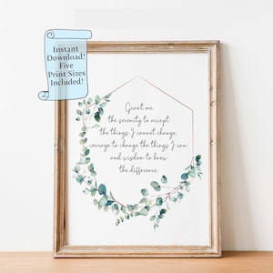 Oración de la Serenidad imprimible: Arte de corona de eucalipto no religioso (descarga instantánea)