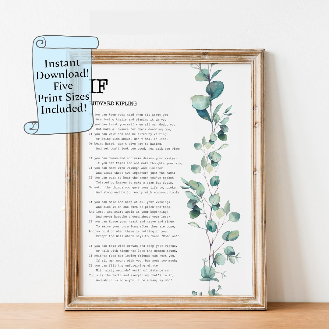 IF by Rudyard Kipling Printable Wall Art - Downloadable Print - If Poem ...