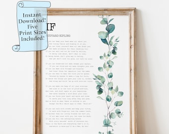 IF by Rudyard Kipling Printable wall art  - Downloadable print - If Poem Print - Watercolor Eucalyptus
