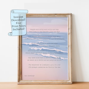 E.E. Cummings Poem Print: Illustrated Ocean Scene (Digital Download)