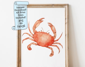 Crab Printable wall art - Crab painting animal wall art for bedroom - Downloadable print