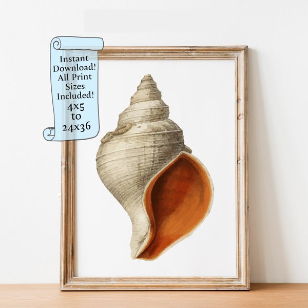 Watercolor Conch shell Printable wall art - seashell painting  - Downloadable print