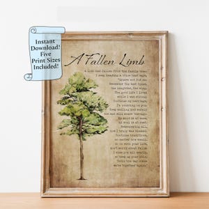 Ein gefallenes Glied druckbares Trauergedicht, Beileidskarte oder Wandkunst, Trauer Trauer Geschenk digitaler Download, Familienstammbaum Erinnerungsdruck