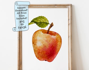 Watercolor Red Apple Downloadable print - Red Apple wall art for Kitchen - Printable wall art