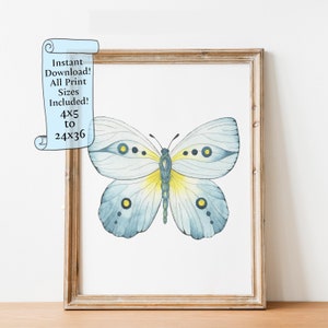 Butterfly Printable wall art - Blue Butterfly painting, Blue Moth, Animal Wall Art for Nursery - Downloadable print