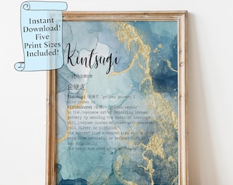 Kintsugi Dictionary Printable wall art  - Kinsukuroi Definition Downloadable print - Japanese Definition print - typography wall art