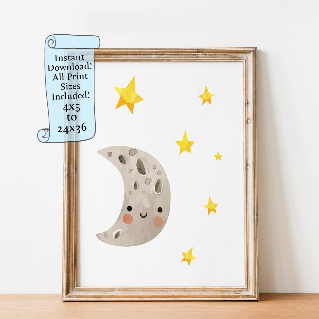 Printable Nursery Wall Art Moon and Stars Nursery Decor Printable Wall