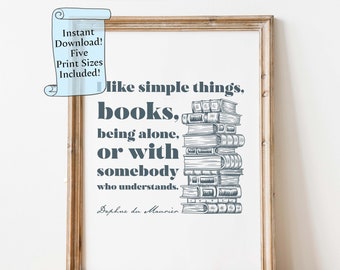 Daphne du Maurier Quote Print: Minimalist Book Stack Wall Art (Digital Download)