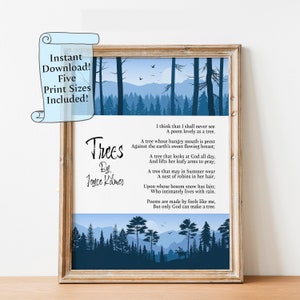 Joyce Kilmer &#39;Trees&#39; Poem Print: Blue Forest Scene (Digital Download)