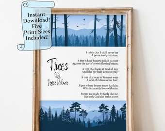 Joyce Kilmer 'Trees' Poem Print: Blue Forest Scene (Digital Download)