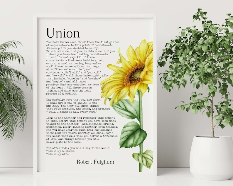 Robert Fulghum 'union' Poem Print: Sunflower Wedding Decor (instant ...