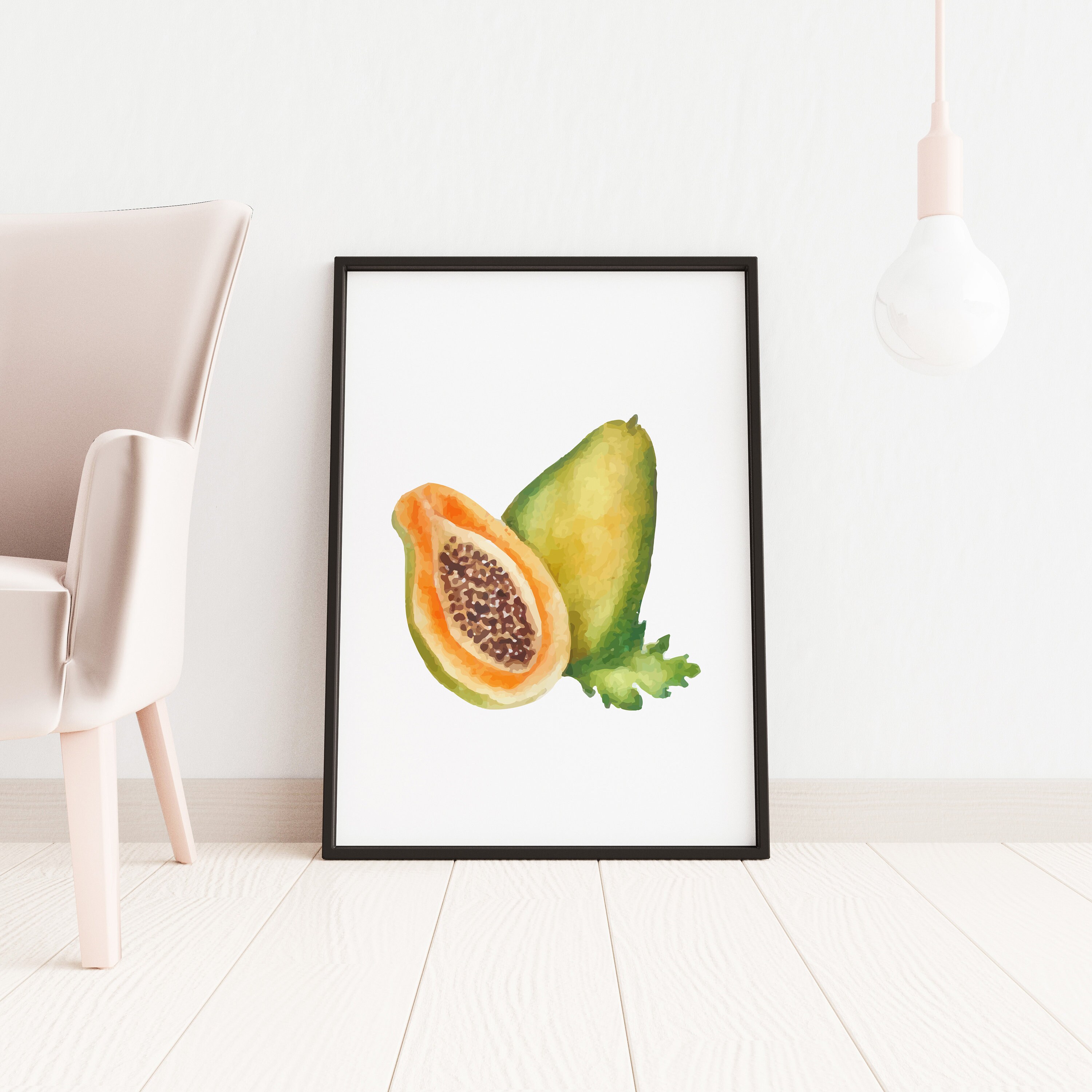Acuarela Papaya impresión descargable arte de la pared de la Etsy