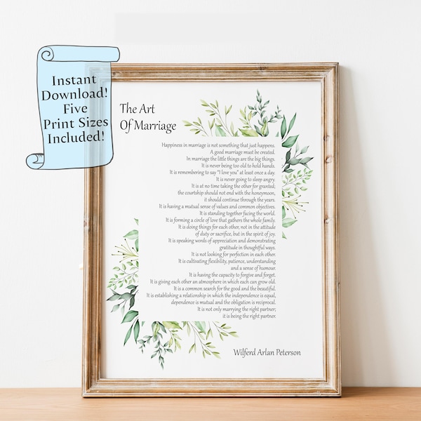 The Art Of Marriage by Wilferd Arlan Peterson Printable Wall Art - Wedding poem wall art  - Ceremony reading - Instant Download