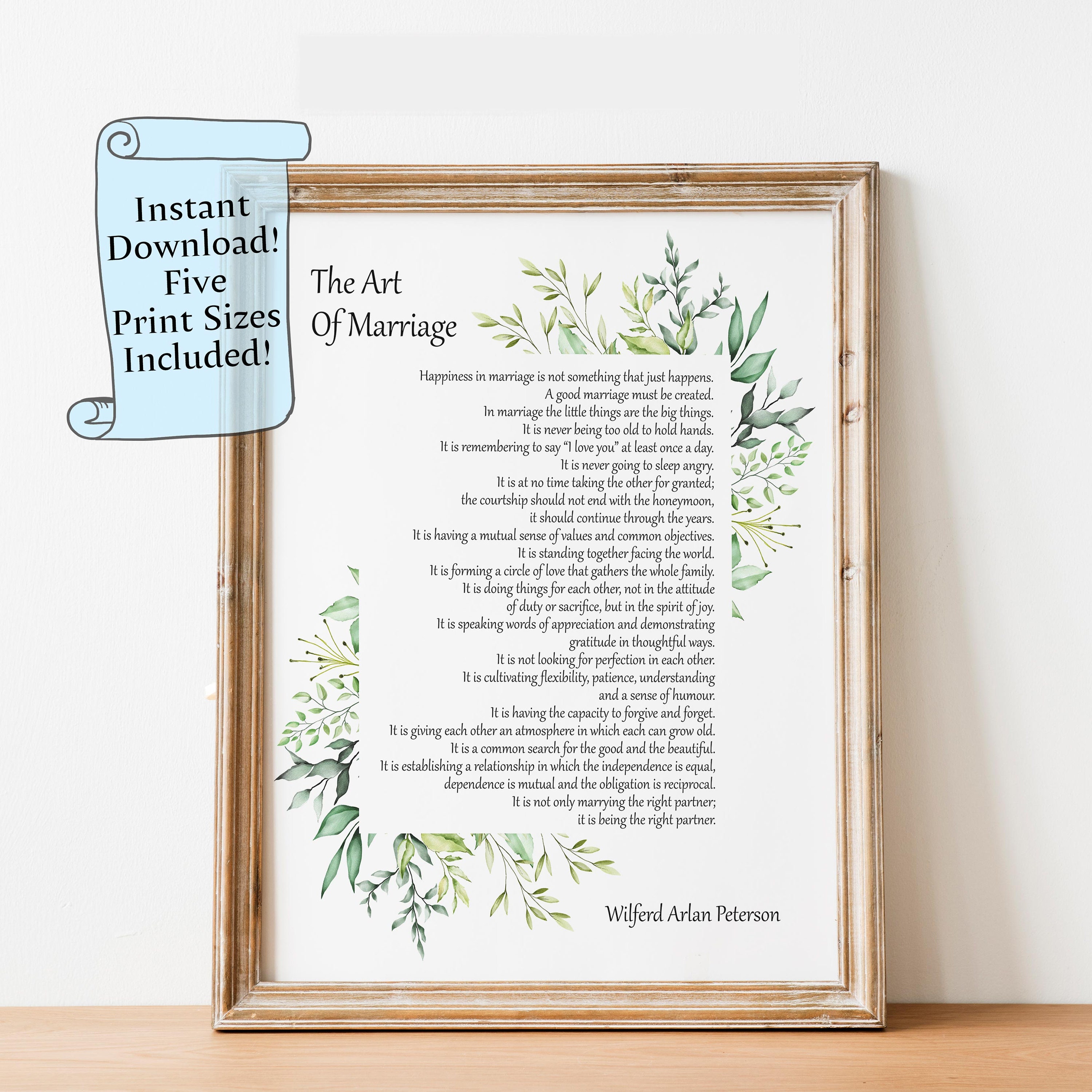 The Art of Marriage Printable - Wedding Ceremony Reading - First