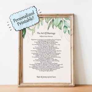 Personalized The Art Of Marriage by Wilferd Arlan Peterson Printable Wall Art - Wedding poem wall art 1st anniversary gift Digital Download