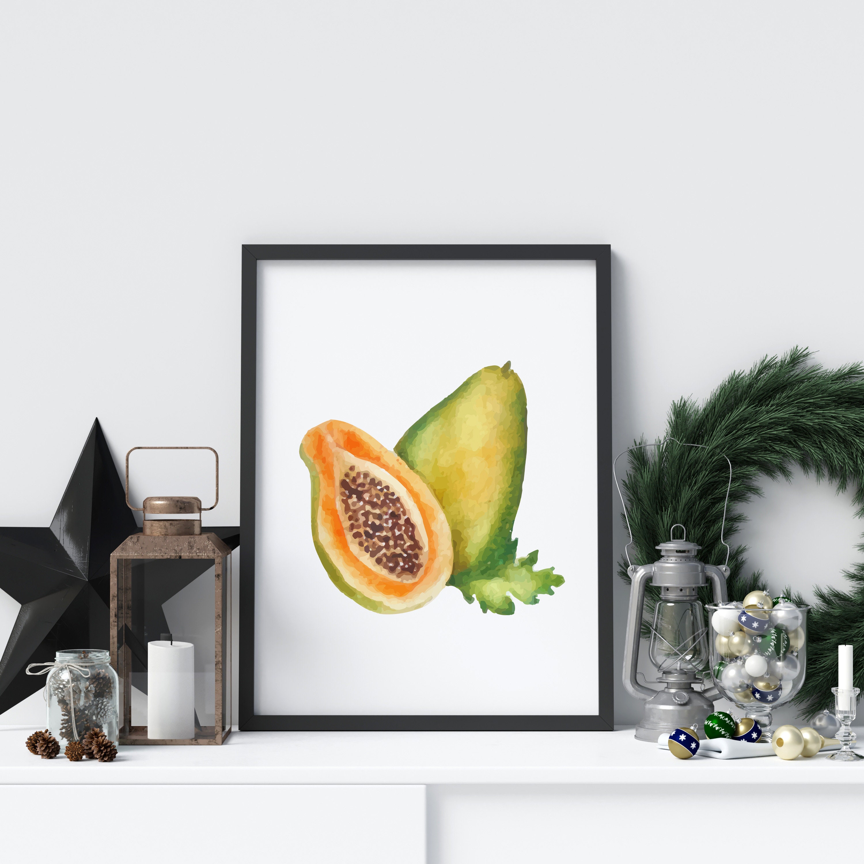 Acuarela Papaya impresión descargable arte de la pared de la Etsy
