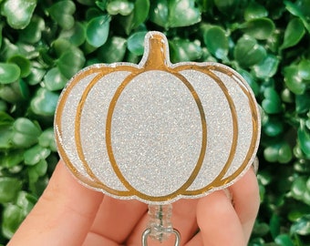 White Pumpkin Badge Reel, Retractable Badge Reel, Fall Badge Reel, Autumn Badge Reel, Thanksgiving, Pumpkin Badge, Fall Themed ID Holder
