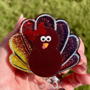 Turkey Badge Reel, Retractable Badge Reel, Fall Badge Reel, Autumn Badge Reel, Thanksgiving, ID Holder, Fall Themed ID Holder