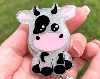 Cow Badge Reel, Cow Badge Holder, Cow Badge Buddy, Animal Badge Reel, Summer Name Tag Holder, Cow Badge Clip